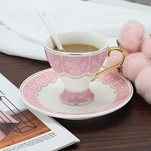 ufengke Juego de 6 Tazas de Café Espresso de Pequeña Capacidad, Taza de Café de Copa de Porcelana, Juego de Tazas de Té y Platillo de Cerámica con Flores, 100Ml - Rosado