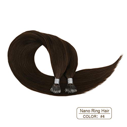 Ugeat 22 Pulgadas Brown Brown Nano Tip Hair Extension Ring Smooth Natural 0.8G Cold Pose Remy Hair Pre Bonded Tips 40 Gramos