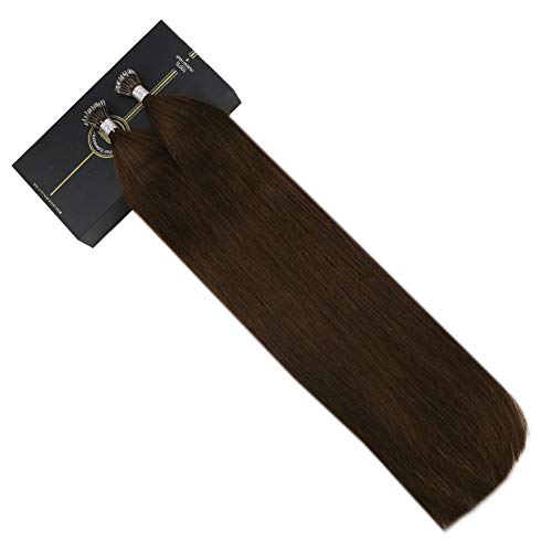 Ugeat 22 Pulgadas Brown Brown Nano Tip Hair Extension Ring Smooth Natural 0.8G Cold Pose Remy Hair Pre Bonded Tips 40 Gramos