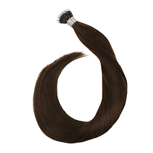 Ugeat 22 Pulgadas Brown Brown Nano Tip Hair Extension Ring Smooth Natural 0.8G Cold Pose Remy Hair Pre Bonded Tips 40 Gramos