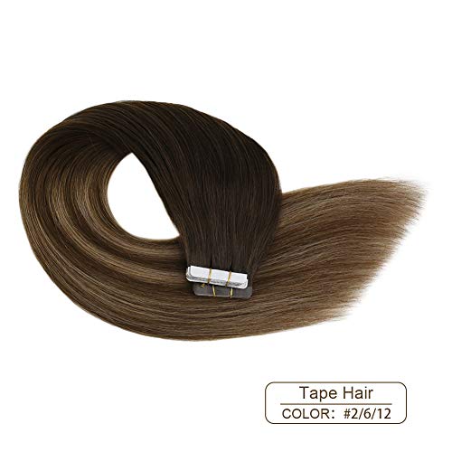 Ugeat 22Pulgada Skin Weft Extensiones Adhesivas de Cabello Natural 100% Remy Pelo Natural Humano Balayage Tape in Hair Extensions 50g 20pcs Liso Largo