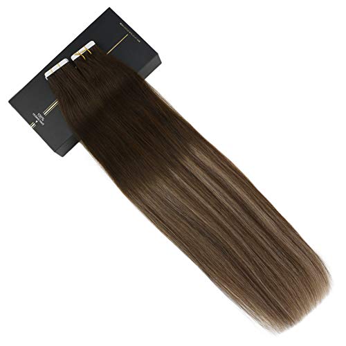 Ugeat 22Pulgada Skin Weft Extensiones Adhesivas de Cabello Natural 100% Remy Pelo Natural Humano Balayage Tape in Hair Extensions 50g 20pcs Liso Largo