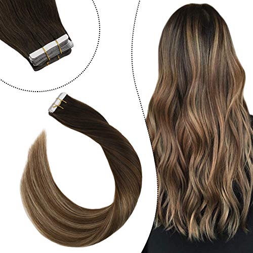 Ugeat 22Pulgada Skin Weft Extensiones Adhesivas de Cabello Natural 100% Remy Pelo Natural Humano Balayage Tape in Hair Extensions 50g 20pcs Liso Largo