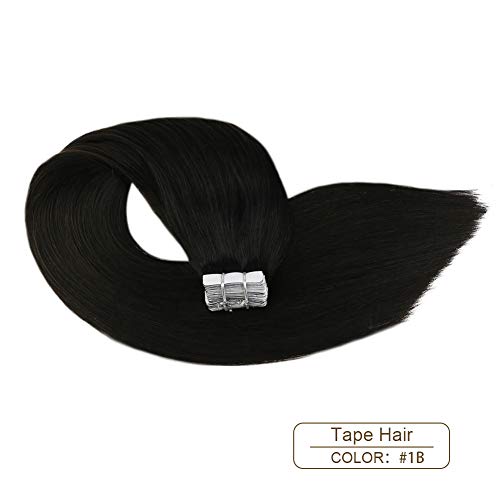 Ugeat 24Pulgada/60cm #1B Apagado Negro Tape in Cabello Humano Extensiones 100g 2.5g/pcs 100% Real Brasileno PU Weft Extensiones de Pelo Natural