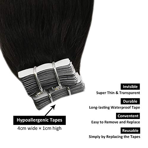 Ugeat 24Pulgada/60cm #1B Apagado Negro Tape in Cabello Humano Extensiones 100g 2.5g/pcs 100% Real Brasileno PU Weft Extensiones de Pelo Natural