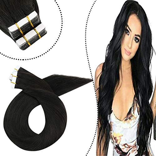 Ugeat 24Pulgada/60cm #1B Apagado Negro Tape in Cabello Humano Extensiones 100g 2.5g/pcs 100% Real Brasileno PU Weft Extensiones de Pelo Natural