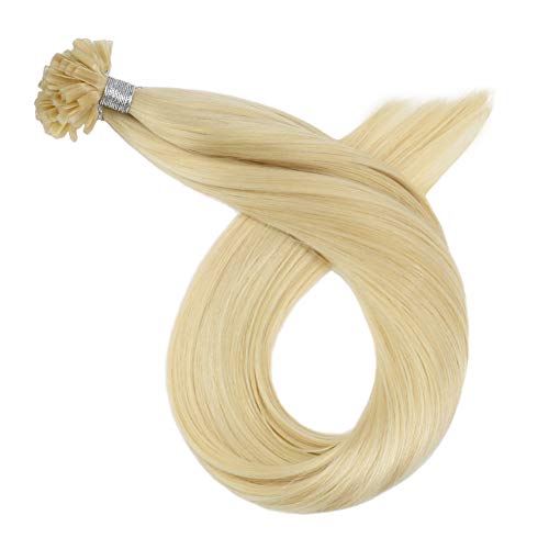 Ugeat 50g Extensiones de Pelo Remy Natural Blonde Extensiones Pelo Natural Human Hair 55cm U Tips Nail Tip Extensiones de Cabello Keratina #613