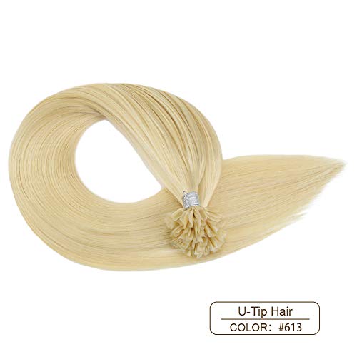 Ugeat 50g Extensiones de Pelo Remy Natural Blonde Extensiones Pelo Natural Human Hair 55cm U Tips Nail Tip Extensiones de Cabello Keratina #613