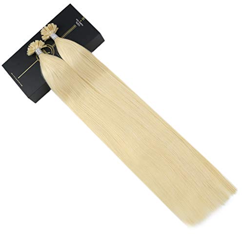 Ugeat 50g Extensiones de Pelo Remy Natural Blonde Extensiones Pelo Natural Human Hair 55cm U Tips Nail Tip Extensiones de Cabello Keratina #613