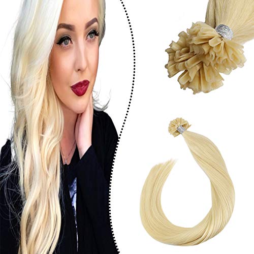 Ugeat 50g Extensiones de Pelo Remy Natural Blonde Extensiones Pelo Natural Human Hair 55cm U Tips Nail Tip Extensiones de Cabello Keratina #613