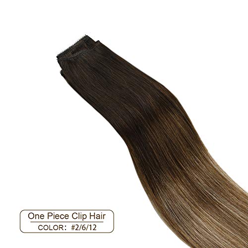 Ugeat Extensiones de Cabello Natural Con Hilo Invisible Sin Clip Pelo Natural Humano Una Pieza Liso Ajuatable Hair Extensions [50Gramo,#2/6/12] 22 Pulagadas