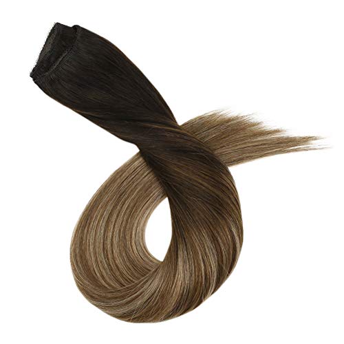 Ugeat Extensiones de Cabello Natural Con Hilo Invisible Sin Clip Pelo Natural Humano Una Pieza Liso Ajuatable Hair Extensions [50Gramo,#2/6/12] 22 Pulagadas