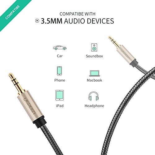 UGREEN Cable de Audio Estéreo HiFi Cable Jack 3.5MM Nylon Trenzado Calidad de Sonido Impecable para Radio del Coche, Reproductor, Radiocasete, Altavoces de Casa, Auricular, Equipo de Música,1Metros