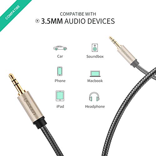 UGREEN Cable de Audio Estéreo HiFi Cable Jack 3.5MM Nylon Trenzado Calidad de Sonido Impecable para Radio del Coche, Reproductor, Radiocasete, Altavoces de Casa, Auricular, Equipo de Música, 2Metros