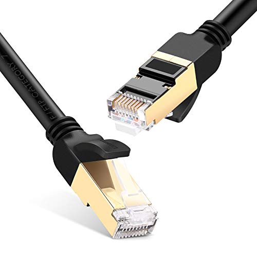 UGREEN Cable de Red Cat 7, Cable Ethernet LAN 10000Mbit/s con Conector RJ45 (10 Gigabit, 600MHz, Cable FFTP), Compatible con Cat 6, Cat 5e, Cat 5, etc, Cable Redondo (15 Metros, Negro)