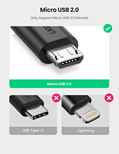 UGREEN Cable OTG Micro USB Android, Adaptador Micro USB 2.0 OTG Macho a Hembra Convertidor para Tablet Samsung Galaxy Tab S2, Teléfono Móvil, Cámara dji Spark, Grabadora de DVD etc, 2 Unidades