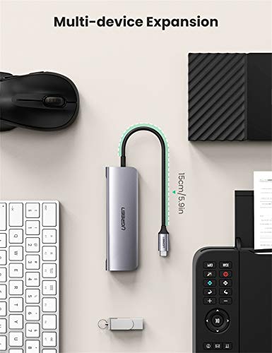 UGREEN Hub USB C, 6 En 1 Adaptador USB C a HDMI 4K, 3 Puertos USB 3.0, Lector Tarjeta SD TF, USB C Dock para Macbook Air Macbook Pro 2020 2019 2018 DELL XPS 13 15, iPad Pro 2020 2018, Samsung S20 S10