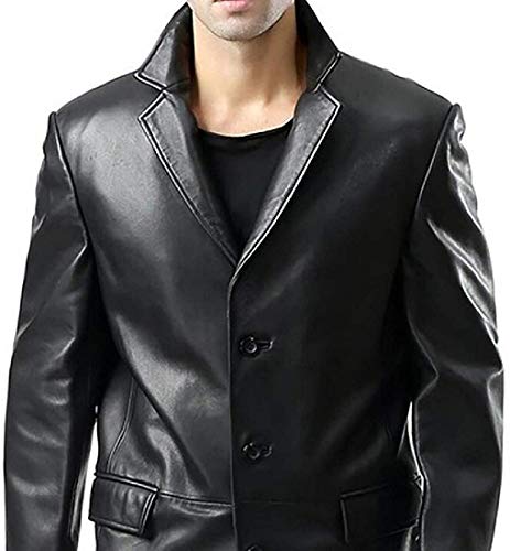 Ugsgdhgsdd Mens Outerwear Faux Leather Single Breasted Classic Slim Fit Trench Coat,Black,S