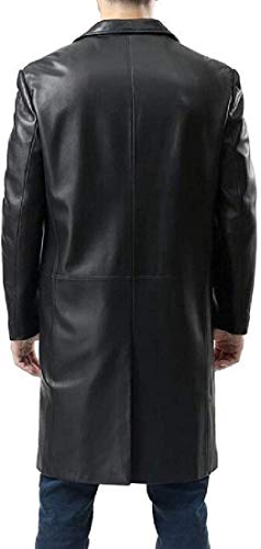 Ugsgdhgsdd Mens Outerwear Faux Leather Single Breasted Classic Slim Fit Trench Coat,Black,S