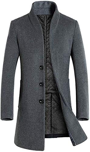 Ugsgdhgsdd Mens Slim Classic Woolen Overcoat Single Breasted Long Trench Coat,2,XL