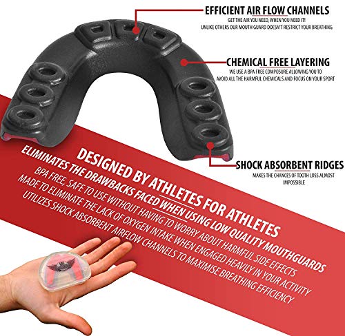 UK Warrior UKWARRIOR.CO.UK Protector bucal para Deportes de Contacto, Rugby, Artes Marciales, Karate, Rugby, MMA, Boxeo, Hockey, fútbol, Protector bucal, Rojo & Negro, Child (<7 Years Old)