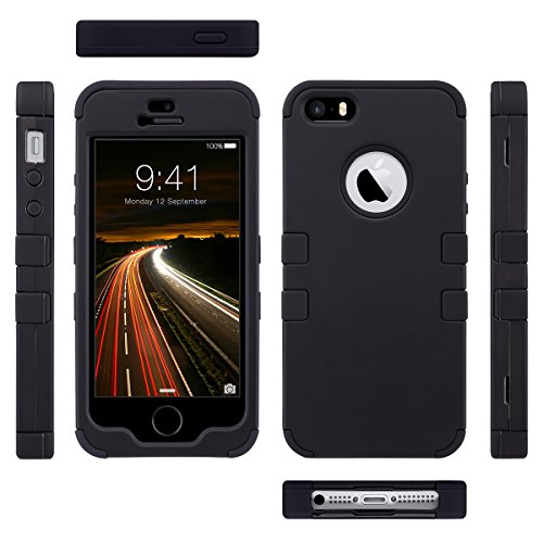 ULAK Funda para iPhone SE 2016, iPhone 5/5S Capa 3 en 1 híbrido Case Resistente a Prueba Golpes Dura Cubierta Trasera Shock Absorbente TPU Parachoques Caso para Apple iPhone 5/5S/SE - Negro