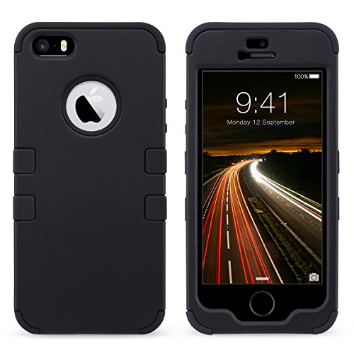 ULAK Funda para iPhone SE 2016, iPhone 5/5S Capa 3 en 1 híbrido Case Resistente a Prueba Golpes Dura Cubierta Trasera Shock Absorbente TPU Parachoques Caso para Apple iPhone 5/5S/SE - Negro