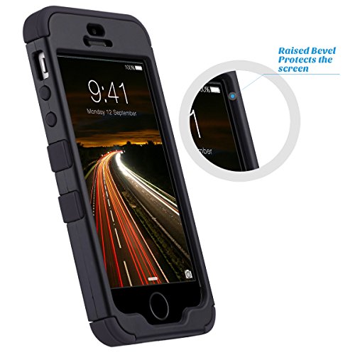 ULAK Funda para iPhone SE 2016, iPhone 5/5S Capa 3 en 1 híbrido Case Resistente a Prueba Golpes Dura Cubierta Trasera Shock Absorbente TPU Parachoques Caso para Apple iPhone 5/5S/SE - Negro