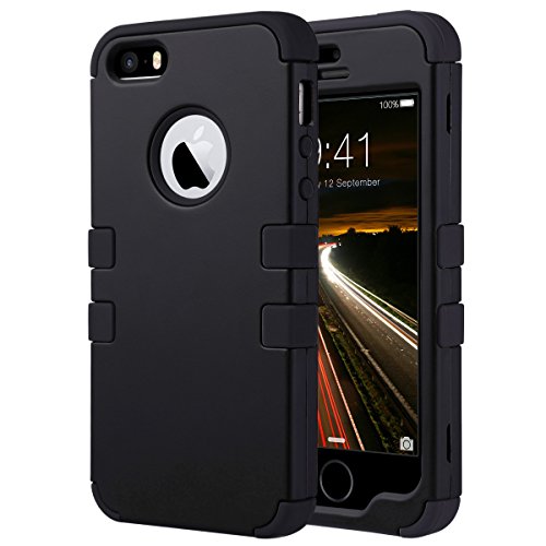 ULAK Funda para iPhone SE 2016, iPhone 5/5S Capa 3 en 1 híbrido Case Resistente a Prueba Golpes Dura Cubierta Trasera Shock Absorbente TPU Parachoques Caso para Apple iPhone 5/5S/SE - Negro