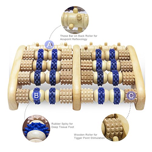 ULIKE de madera de rodillo pie de masaje Herramientas Reflexología para el dolor de pie, Itchy pies de socorro, y regalo gratuito- Palo de masaje de pie tailandés y pie Reflexología Gráfico