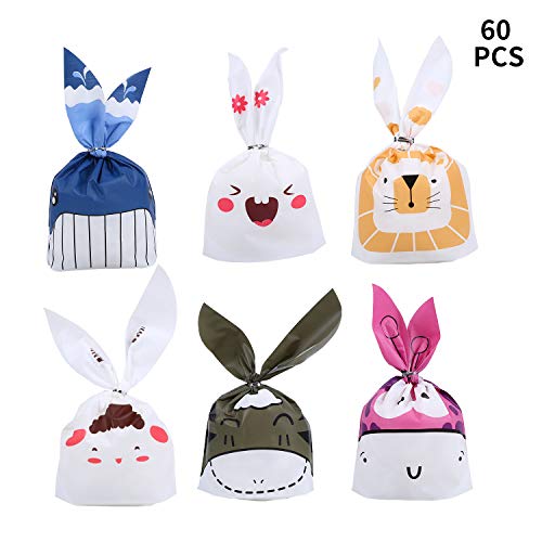 Ulikey 60 Pcs Bolsas Regalo Cumpleaños, Pascua Bolsa de Caramero Bolsa de Dulces Bolsas Plástico para Caramelos, Confeti Forma de Conejo para Boda, Cumpleaños, Navidad