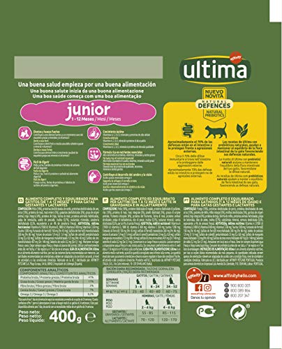 ultima Pienso para Gatos Junior de 2 a 12 Meses con Pollo, Pack de 6 x 400 gr - Total 2.4 kg