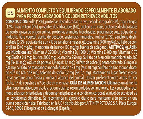 Ultima Pienso para Perros Golden y Labrador Retriever con Pollo - 14 kg