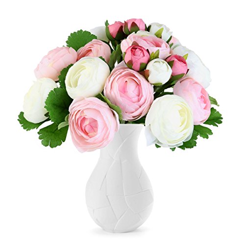 ULTNICE 10pcs vivo Aritifitial Camelia flores ramo de novia flores para banquete de bodas (rosa + blanco)