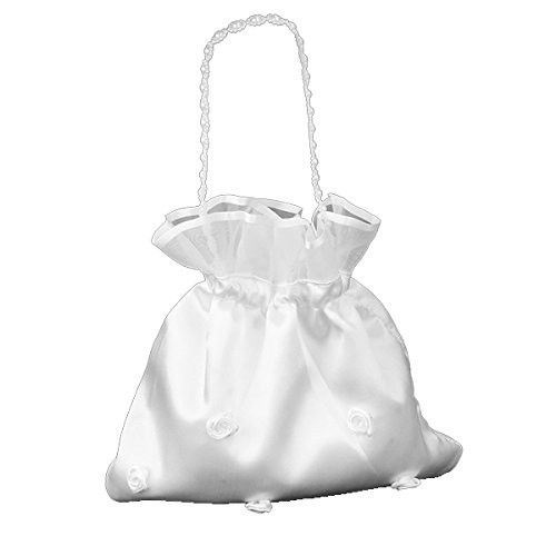 ULTNICE Bolso de Satén con Perla Flor para Boda Novia Regalo (Blanco)