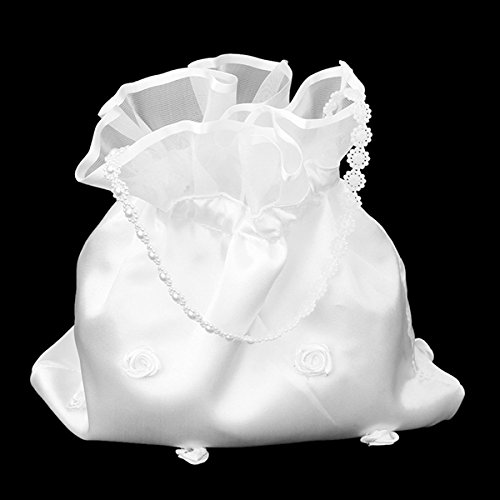 ULTNICE Bolso de Satén con Perla Flor para Boda Novia Regalo (Blanco)