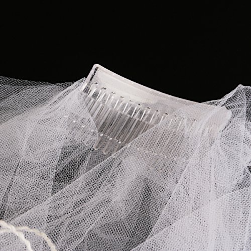 ULTNICE Velo de la venda de la corona 80CM Velo nupcial de la perla nupcial de la boda de la capa doble con el peine (blanco)