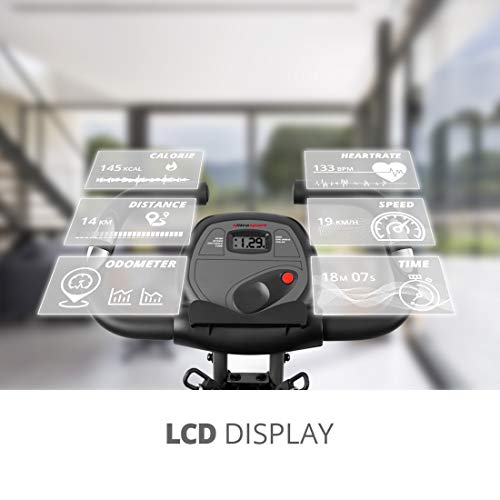 Ultrasport, Gris Oscuro/Rojo F-Bike 700BS Pro Estática, Bicicleta con Consola y sensores de Pulso, Ideal para Quemar Grasa, con 8 Niveles de Resistencia Ajustables, Respaldo y Cuerdas