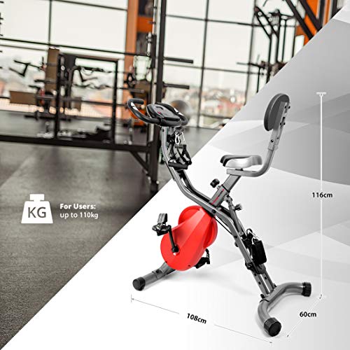 Ultrasport, Gris Oscuro/Rojo F-Bike 700BS Pro Estática, Bicicleta con Consola y sensores de Pulso, Ideal para Quemar Grasa, con 8 Niveles de Resistencia Ajustables, Respaldo y Cuerdas