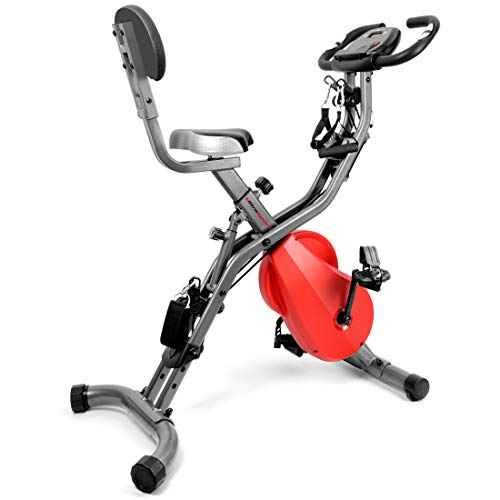 Ultrasport, Gris Oscuro/Rojo F-Bike 700BS Pro Estática, Bicicleta con Consola y sensores de Pulso, Ideal para Quemar Grasa, con 8 Niveles de Resistencia Ajustables, Respaldo y Cuerdas