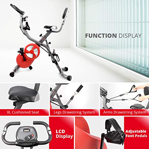 Ultrasport, Gris Oscuro/Rojo F-Bike 700BS Pro Estática, Bicicleta con Consola y sensores de Pulso, Ideal para Quemar Grasa, con 8 Niveles de Resistencia Ajustables, Respaldo y Cuerdas