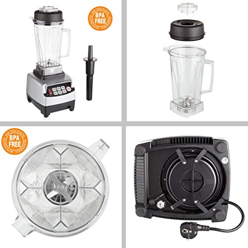 Ultratec Batidora de vaso 2 litros - batidora de alta potencia con 1500 vatios o 2 CV - 22 000 U/min, batidora, batidora para smoothies, picadora, incl. recetario de smoothies, plata