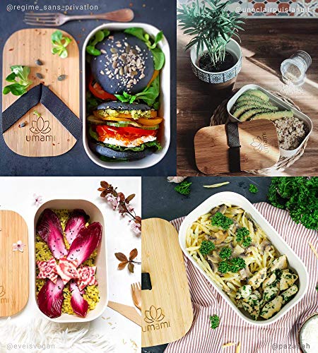 Umami - Fiambrera Eco de fibra de bambú, Bento, 100 % ecológica, apta para lavavajillas, duradera, Sana y de Diseño, Apta para adultos y niños, Marca francesa, Beige natural, L