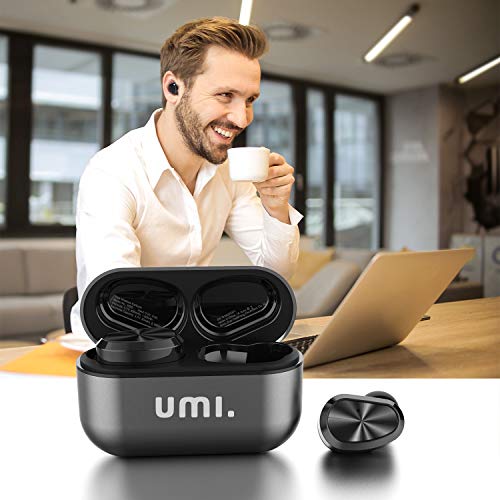 Umi. by Amazon Auriculares de botón inalámbricos (TWS) W5s con Bluetooth 5.0 y certificación IPX7 compatibles con iPhone Samsung Huawei y Estuche metálico con Base de Carga (Gris)