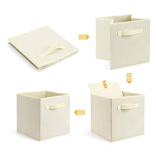 UMI. by Amazon - Cubos de Almacenaje de Tela, Cajas de Almacenaje Plegables, Set de 6 Cajas de Almacenamiento, Cubos de Almacenaje sin Tapa para Hogar Oficina, Beige, 26,7 x 26,7 x 27,9 cm
