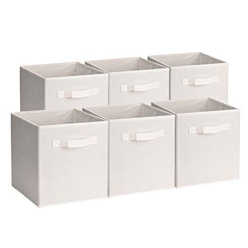 UMI. by Amazon - Cubos de Almacenaje de Tela, Cajas de Almacenaje Plegables, Set de 6 Cajas de Almacenamiento, Cubos de Almacenaje sin Tapa para Hogar Oficina, Beige, 26,7 x 26,7 x 27,9 cm