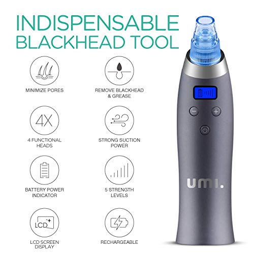 UMI by Amazon limpiador de poros electrico Succionador de puntos negros y limpiador facial de poros con pantalla LCD y cuatro cabezales extraíbles 5 Velocidades Potente Extractor, negro