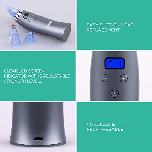 UMI by Amazon limpiador de poros electrico Succionador de puntos negros y limpiador facial de poros con pantalla LCD y cuatro cabezales extraíbles 5 Velocidades Potente Extractor, negro