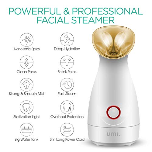 UMI by Amazon Sauna Facial Vaporizador Facial Sauna Spa de Vapor NanoiÓNico para Limpieza Profunda del Cutis Que Ayuda a Abrir los Poros, Dorado