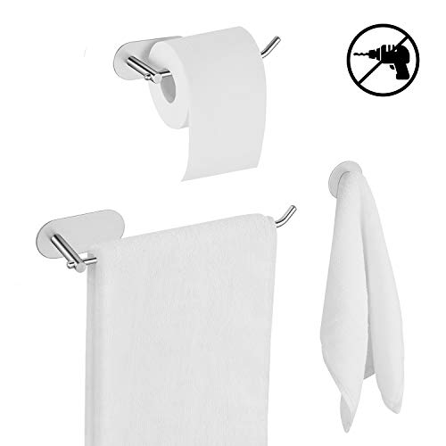 Umi. by Amazon - Set de toalleros adhesivos y gancho para baño y cocina, toalleros sin taladro de acero inoxidable, portarrollos para papel higiénico